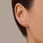 Set of Three Sterling Silver Pearl Bar Sphere Open Hoop Earrings