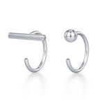 Sterling Silver Mismatched Bar and Sphere Open Hoop Earrings