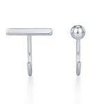 Sterling Silver Mismatched Bar and Sphere Open Hoop Earrings