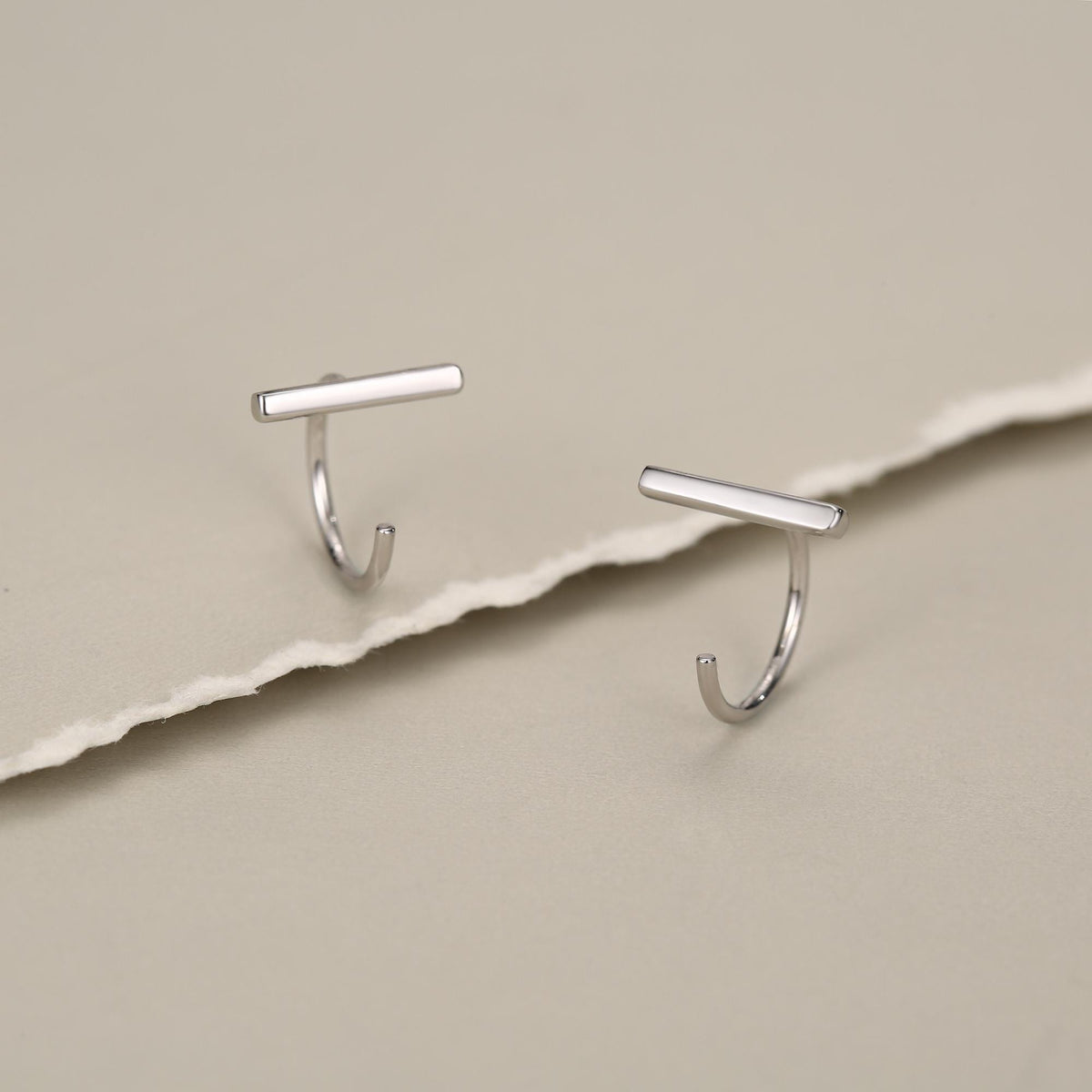 Sterling Silver Bar Open Hoop Earrings