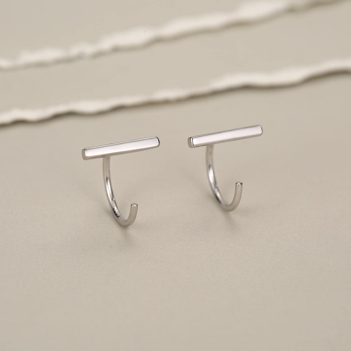 Sterling Silver Bar Open Hoop Earrings