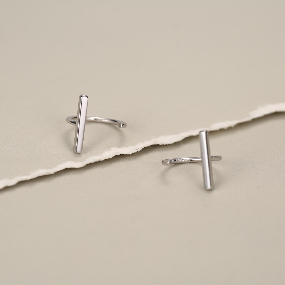 Sterling Silver Bar Open Hoop Earrings