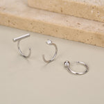 Set of Three Sterling Silver CZ Bar Sphere Open Hoop Earrings