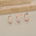 Set of Three Sterling Silver CZ Bar Sphere Open Hoop Earrings