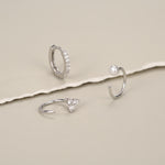 Set of Three Sterling Silver Pearl CZ Open Hoop Earrings