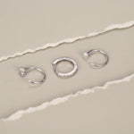 Set of Three Sterling Silver Pearl CZ Open Hoop Earrings