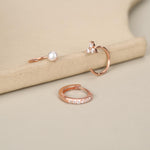 Set of Three Sterling Silver Pearl CZ Open Hoop Earrings