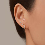 Set of Three Sterling Silver Pearl CZ Open Hoop Earrings