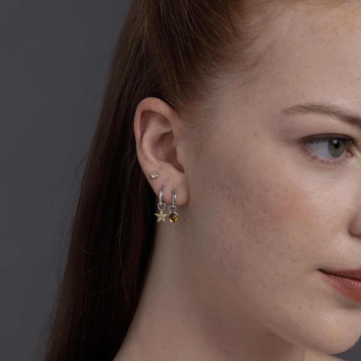 Genuine Citrine Hoop Earrings in Sterling Silver, Detachable Yellow Citrine Coin Dangle Hoop Earrings, Interchangeable, November Birthstone