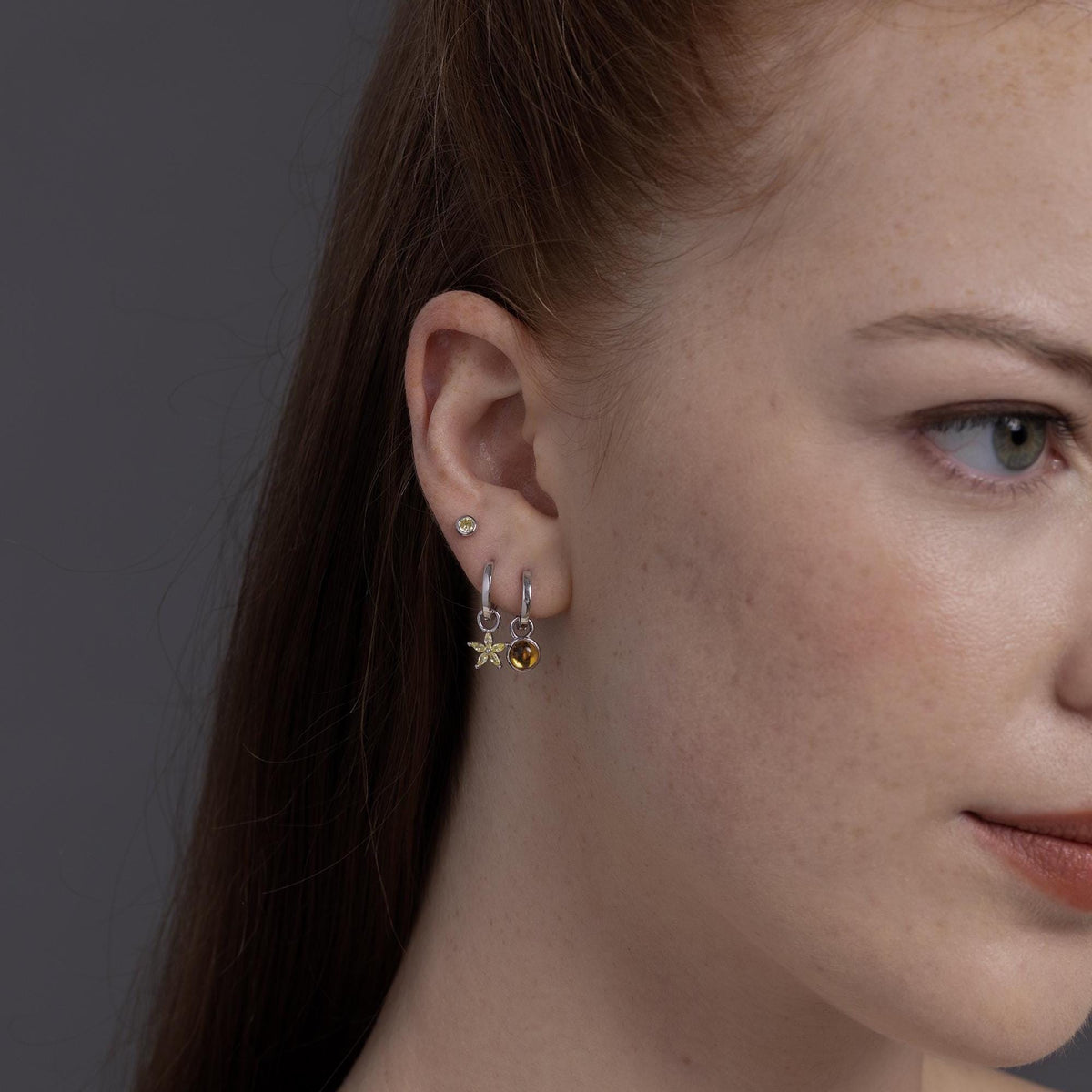 Detachable Gemstone Cabochon Hoop Earrings