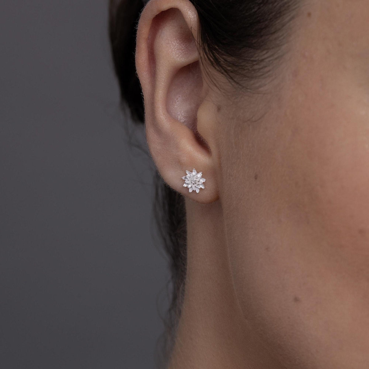 Chrysanthemum Flower Stud Earrings in Sterling Silver, Silver or Gold, Nature Inspired Flower Earrings, November Birth Flower, Botanical
