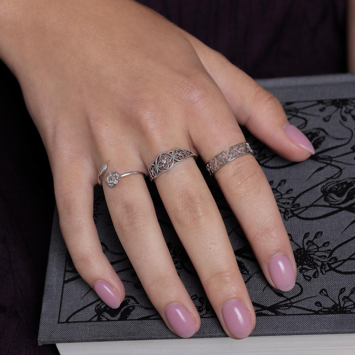 Sterling Silver Floral Cutout Adjustable Ring