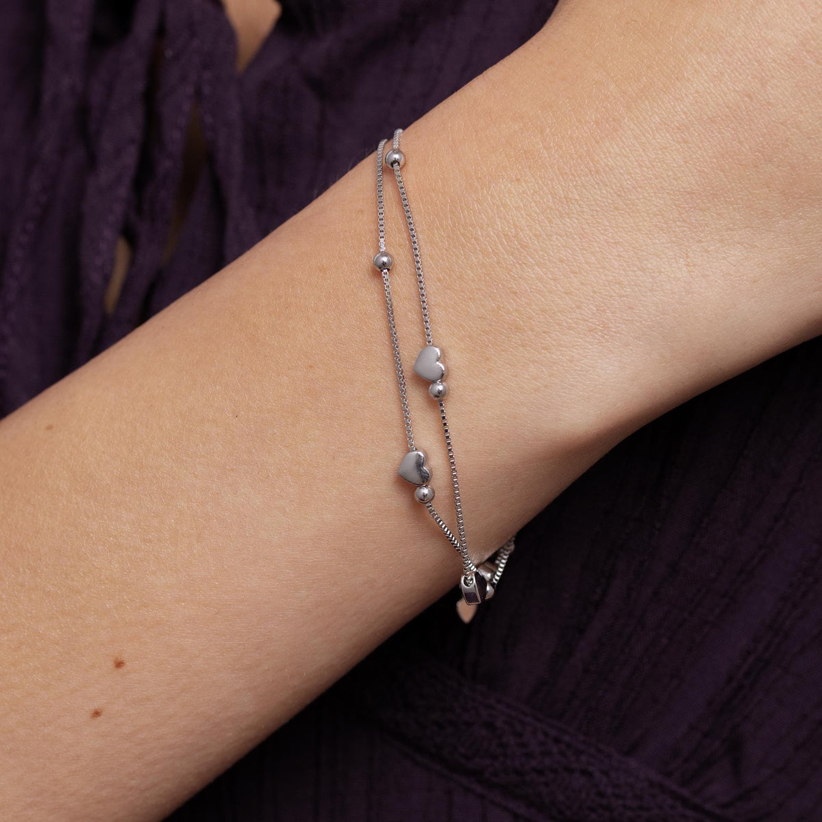 Double Layer Heart Bracelet with Cable Chain