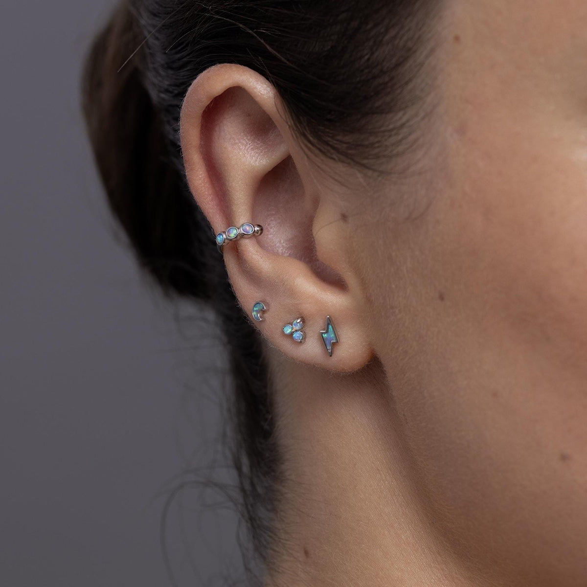 Tiny Opal Lightning Bolt Stud Earrings
