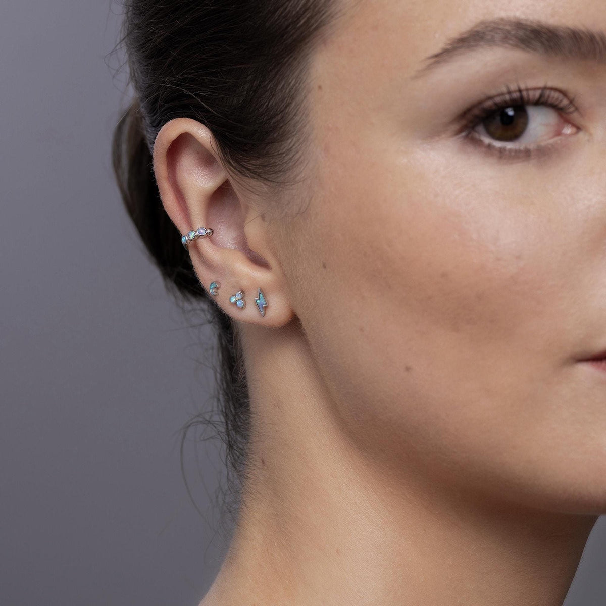 Extra Tiny Opal Trio Stud Earrings in Sterling Silver, Silver or Gold, Three Opal Trinity Stud, Opal trefoil Earrings