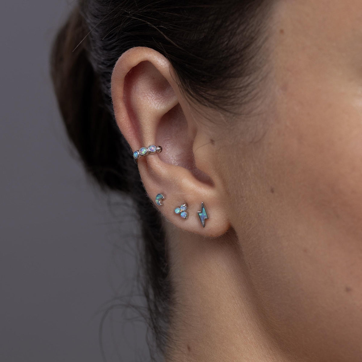Blue Opal Ear Cuff in Sterling Silver, Silver or Gold, Simple Piercing Free Earrings, Minimalist Ear Cuff, Opal Ear Cuff