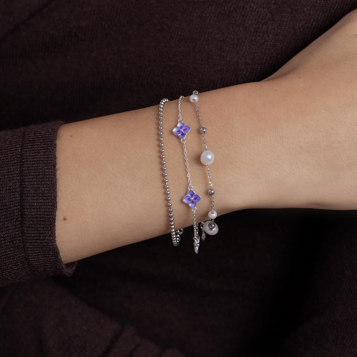 Sterling Silver Purple Enamel Hydrangea Flower Bracelet