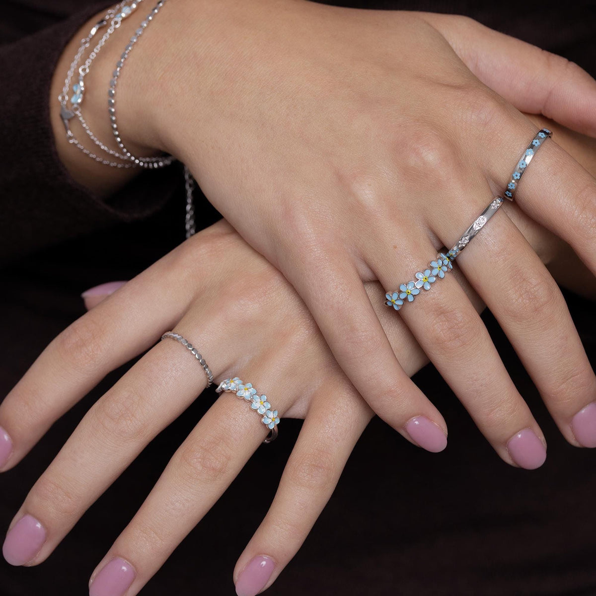 Cute Forget-me-not Enamel Flower Band Ring