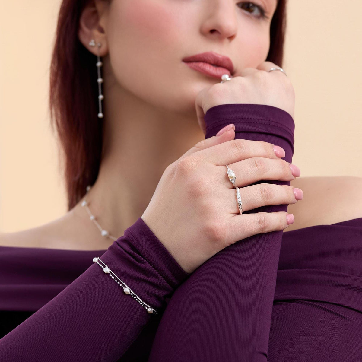 Freshwater Pearl Gemstone Ring with CZ Accents