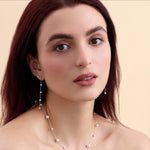 Genuine Freshwater Pearl Drop Satellite Earrings in Sterling Silver, Delicate Keshi Pearl Long Dangle Earrings, Pearl Stud Dangle Earrings