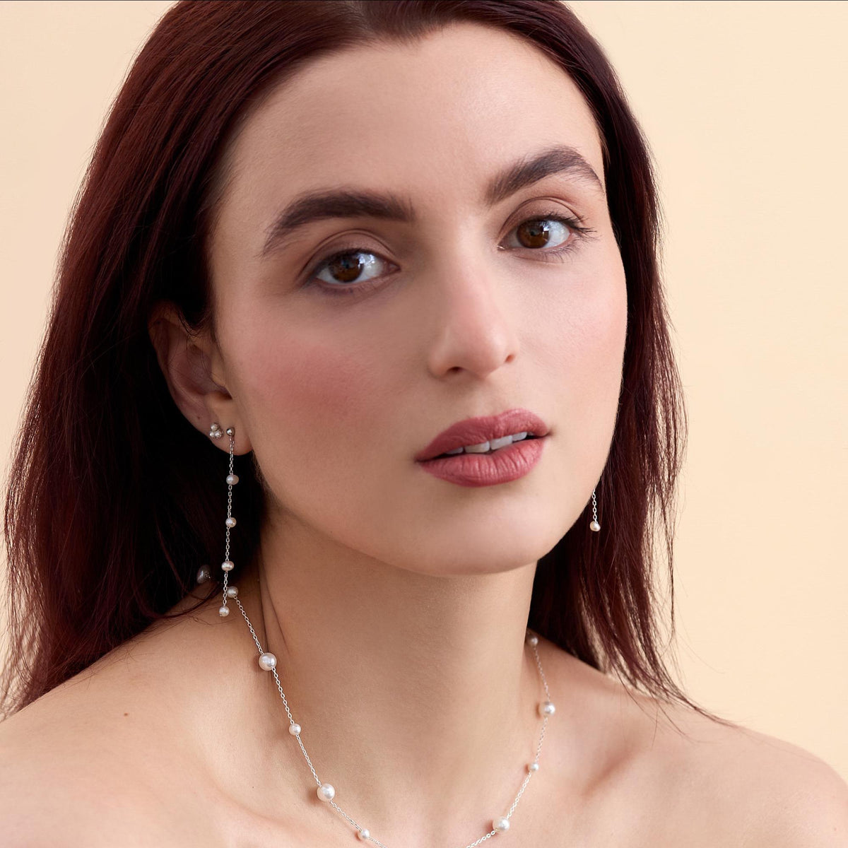 Genuine Freshwater Pearl Drop Satellite Earrings in Sterling Silver, Delicate Keshi Pearl Long Dangle Earrings, Pearl Stud Dangle Earrings