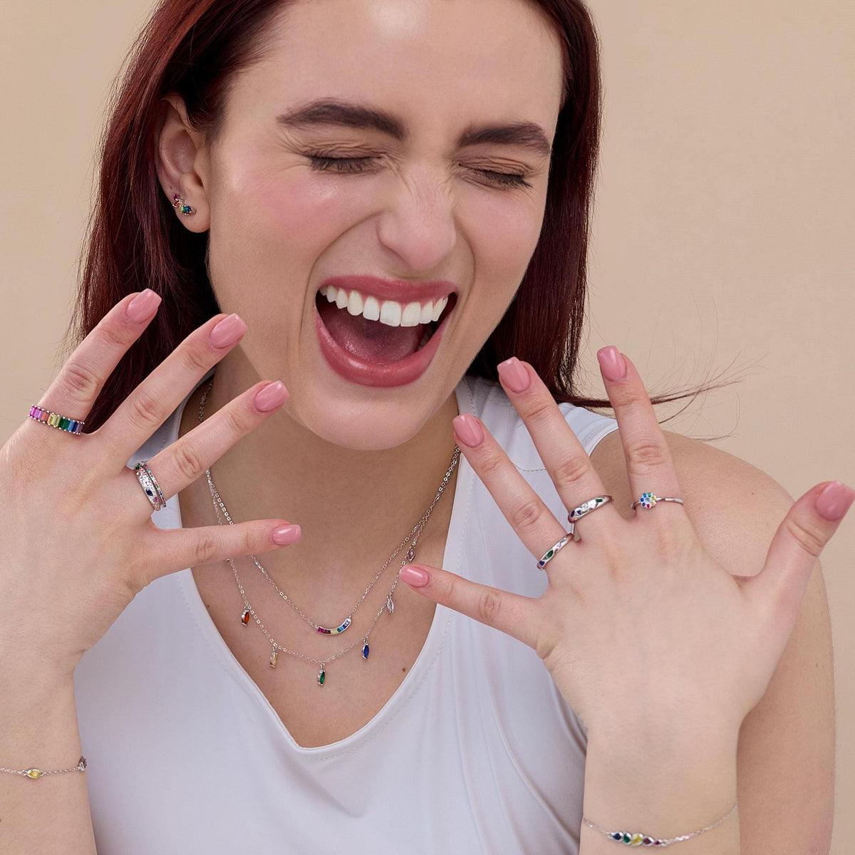 Cute Rainbow Smiling Flower Motif Ring