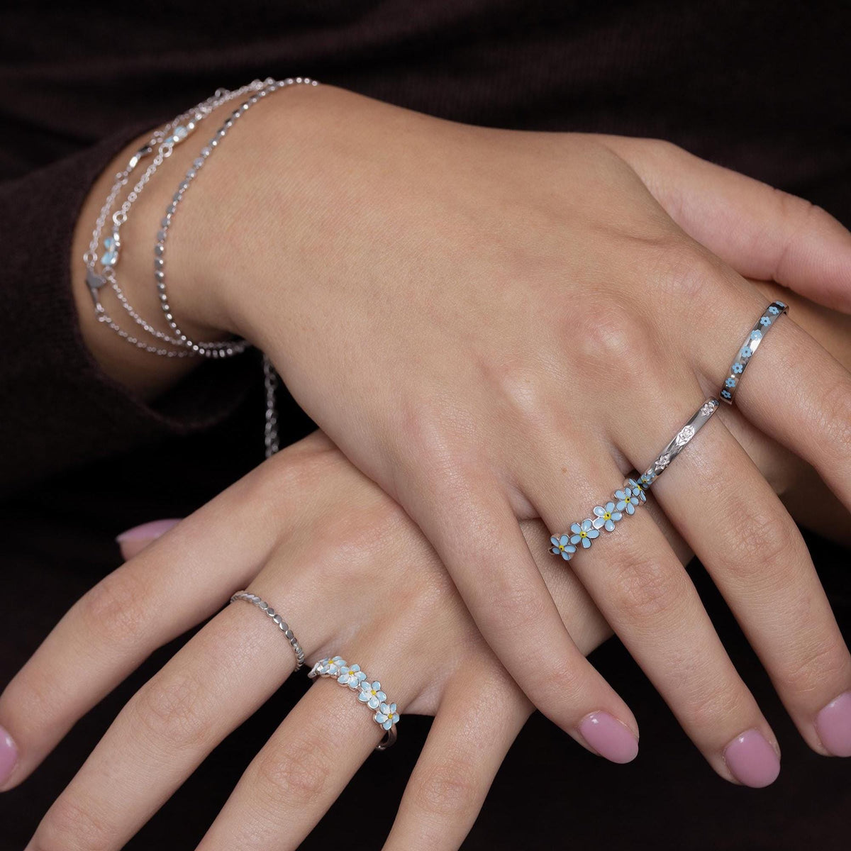 Forget-Me-Not Enamel Flower Band Ring