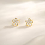 Tiny Flower CZ Stud Earrings in Sterling Silver, Forget Me Not Floral CZ Earrings, Silver or Gold, Flower CZ Earrings, Pear