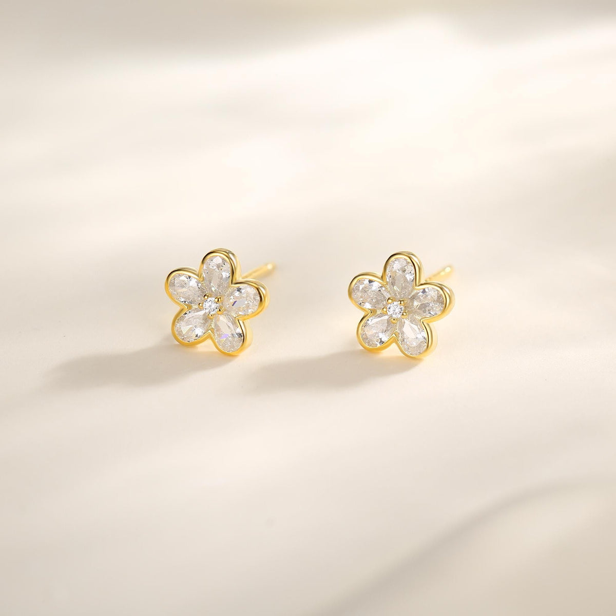 Tiny Flower CZ Stud Earrings in Sterling Silver, Forget Me Not Floral CZ Earrings, Silver or Gold, Flower CZ Earrings, Pear