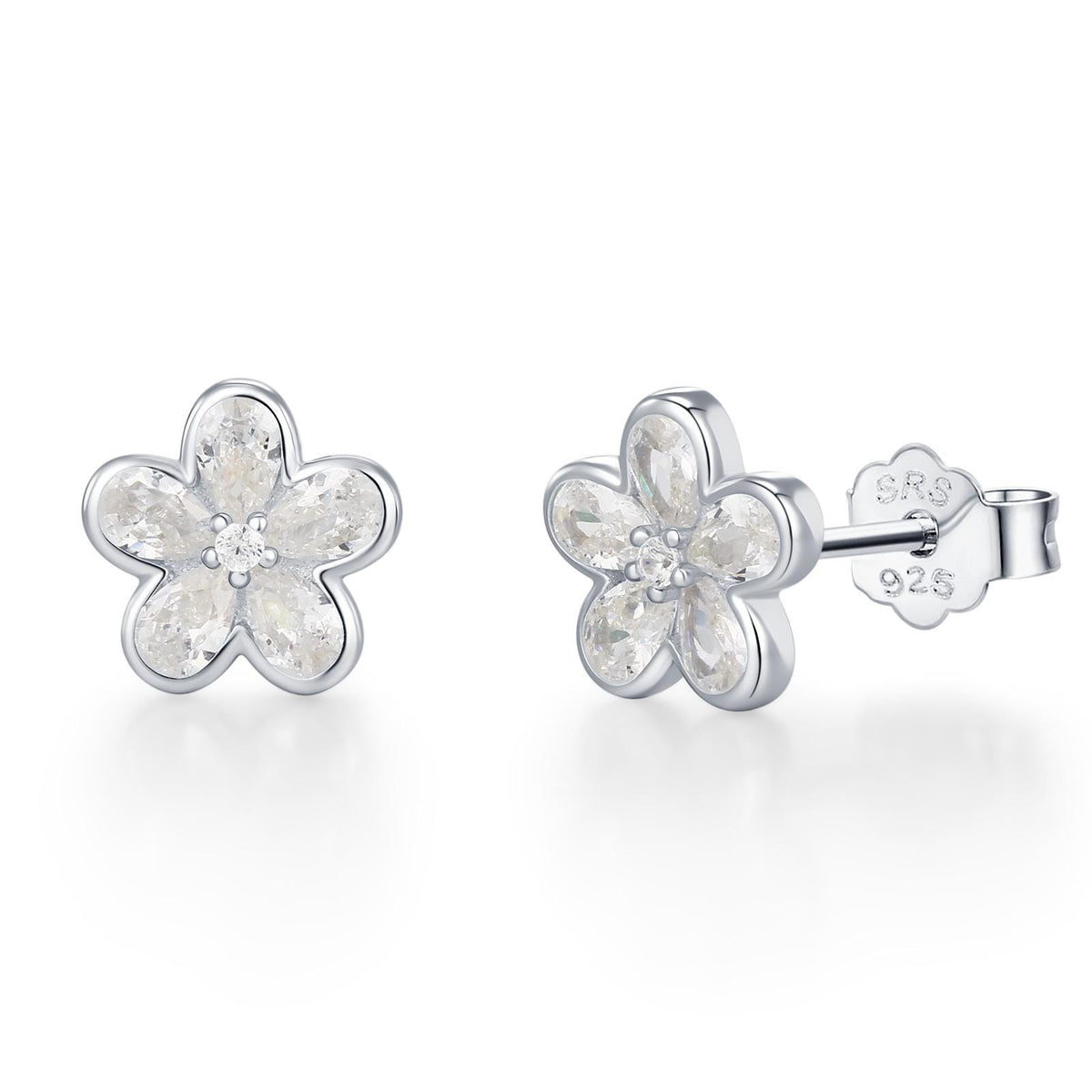 Tiny Flower CZ Stud Earrings in Sterling Silver, Forget Me Not Floral CZ Earrings, Silver or Gold, Flower CZ Earrings, Pear