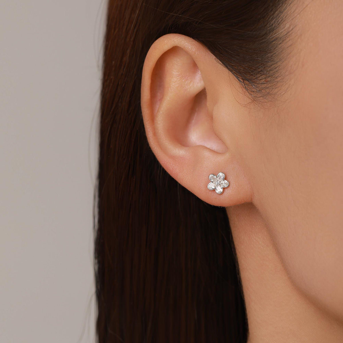 Tiny Flower CZ Stud Earrings in Sterling Silver, Forget Me Not Floral CZ Earrings, Silver or Gold, Flower CZ Earrings, Pear