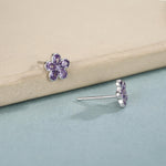 Amethyst Purple Flower CZ Stud Earrings in Sterling Silver, Forget Me Not Floral CZ Earrings, Silver or Gold, Flower CZ Earrings