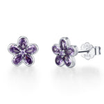 Amethyst Purple Flower CZ Stud Earrings in Sterling Silver, Forget Me Not Floral CZ Earrings, Silver or Gold, Flower CZ Earrings