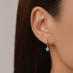 Sterling Silver Dangling Oval Blue Opal Hoop Earrings, Blue Opal Charm Dangle Hoop Earrings, Silver or Gold