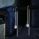 Sterling Silver Aurora Moonstone Droplet Ear Threader Earrings