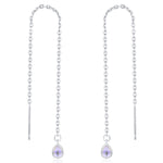 Sterling Silver Aurora Moonstone Droplet Ear Threader Earrings