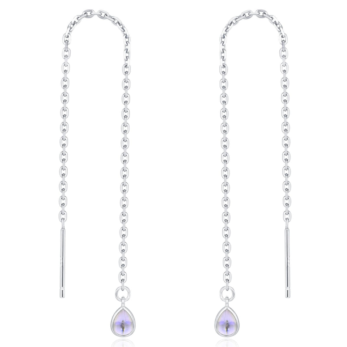 Sterling Silver Aurora Moonstone Droplet Ear Threader Earrings