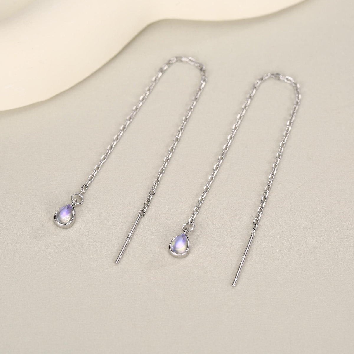 Sterling Silver Aurora Moonstone Droplet Ear Threader Earrings