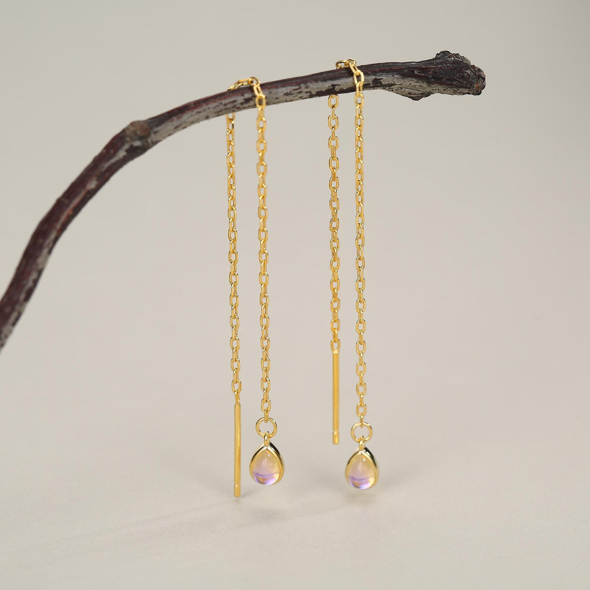 Sterling Silver Aurora Moonstone Droplet Ear Threader Earrings