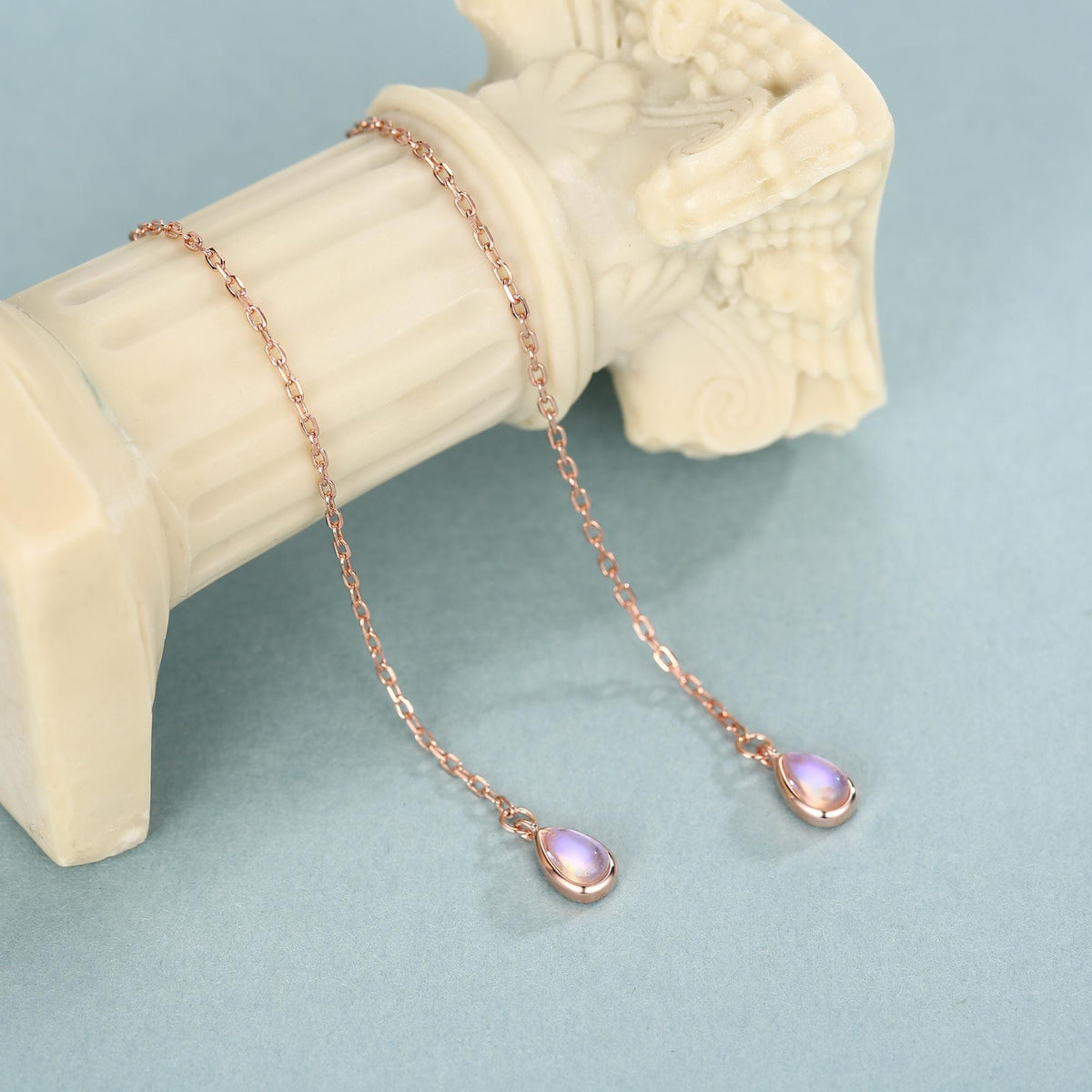Sterling Silver Moonstone Droplet Ear Threader Earrings