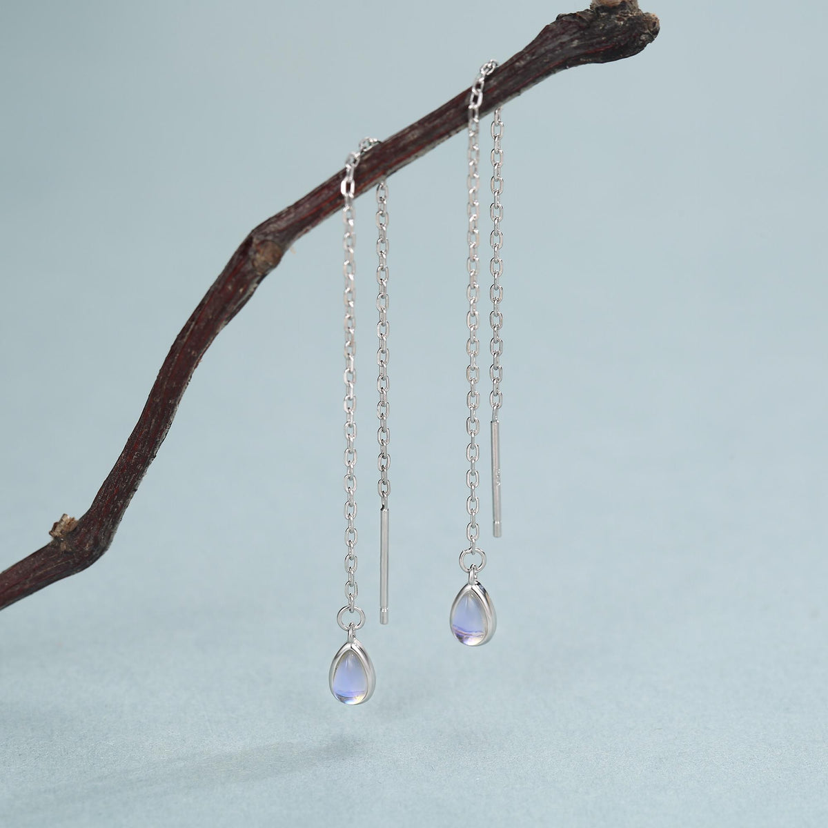 Sterling Silver Moonstone Droplet Ear Threader Earrings
