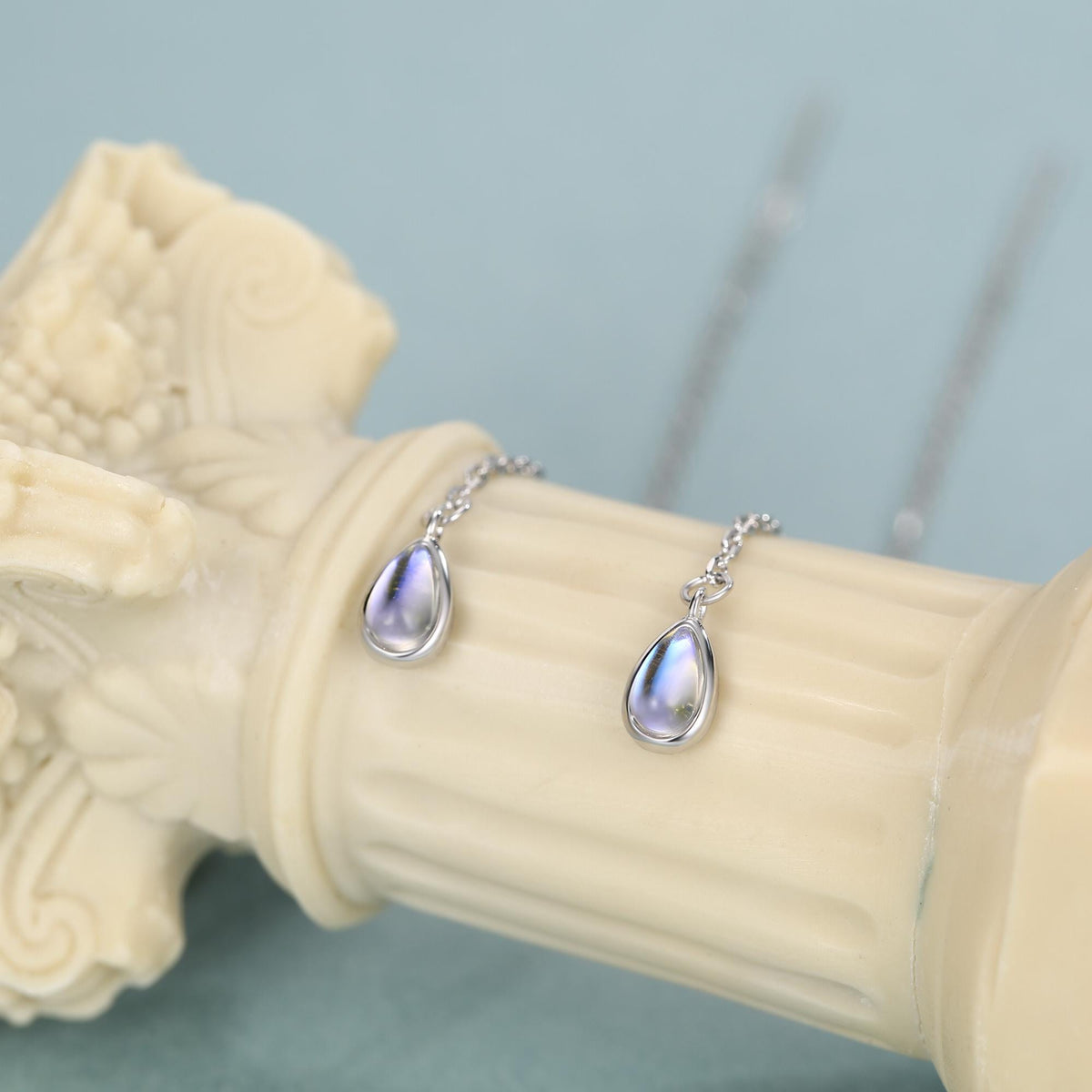 Sterling Silver Moonstone Droplet Ear Threader Earrings