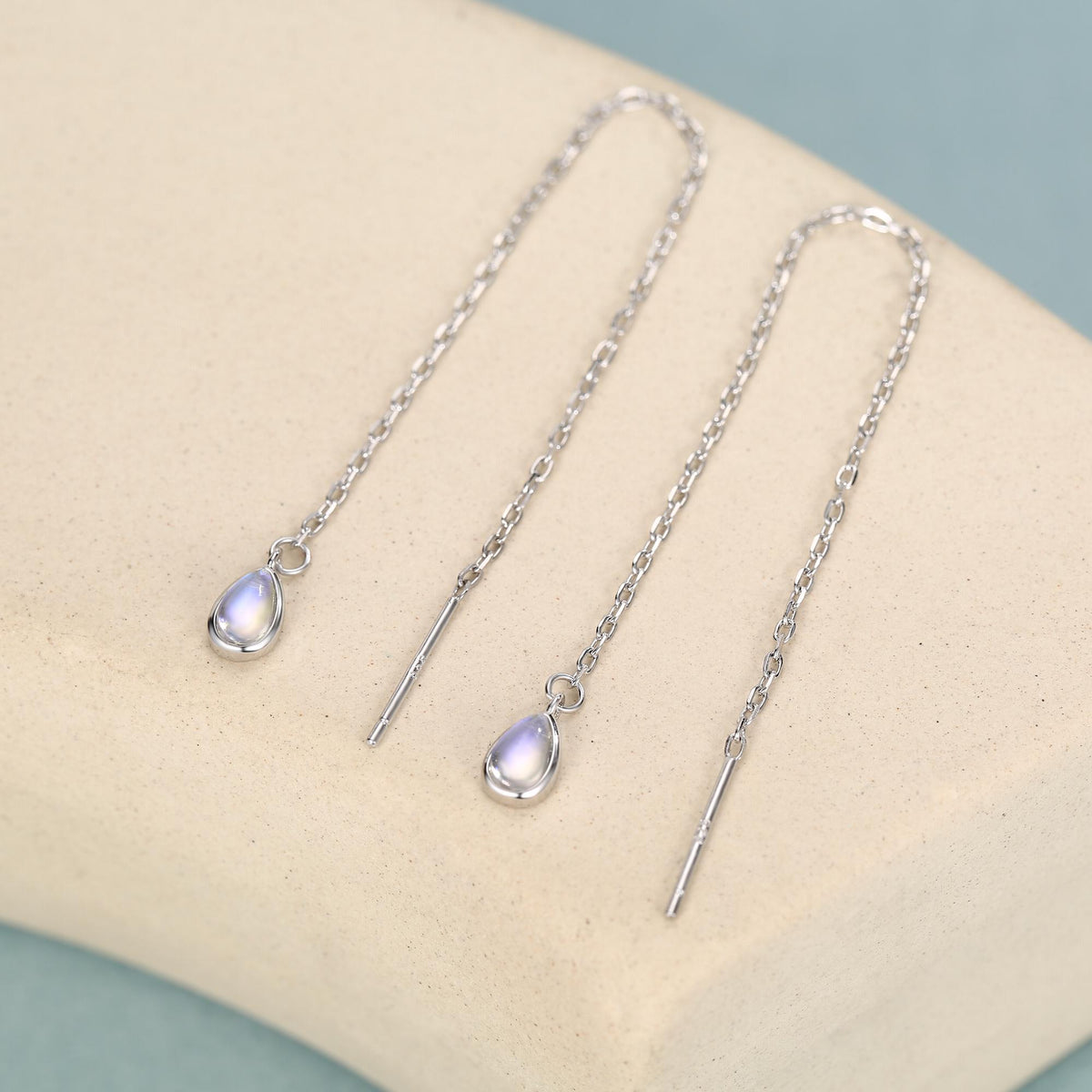Sterling Silver Moonstone Droplet Ear Threader Earrings