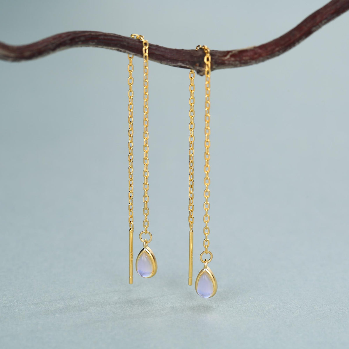 Sterling Silver Moonstone Droplet Ear Threader Earrings