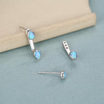 Blue Opal Droplet Ear Jacket in Sterling Silver, Silver or Gold, White Opal Pear Bezel Earrings, Front and Back Earrings