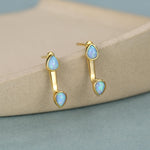 Blue Opal Droplet Ear Jacket in Sterling Silver, Silver or Gold, White Opal Pear Bezel Earrings, Front and Back Earrings