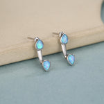 Blue Opal Droplet Ear Jacket in Sterling Silver, Silver or Gold, White Opal Pear Bezel Earrings, Front and Back Earrings