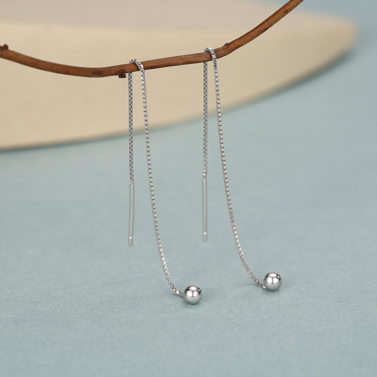 Minimalist Ball Threaders Earrings in Sterling Silver, 8cm Ball Ear Threaders, Silver, Gold or Rose Gold