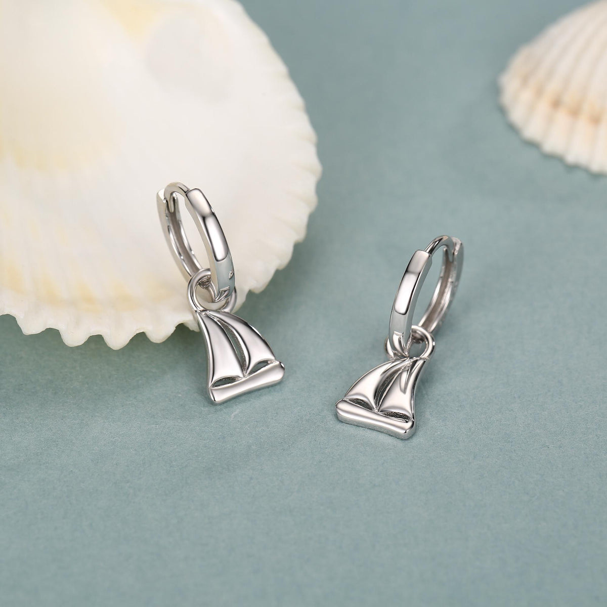 Detachable Sailing Boat Charm Huggie Hoop Earrings