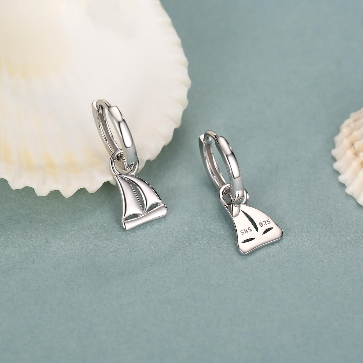 Detachable Sailing Boat Charm Huggie Hoop Earrings